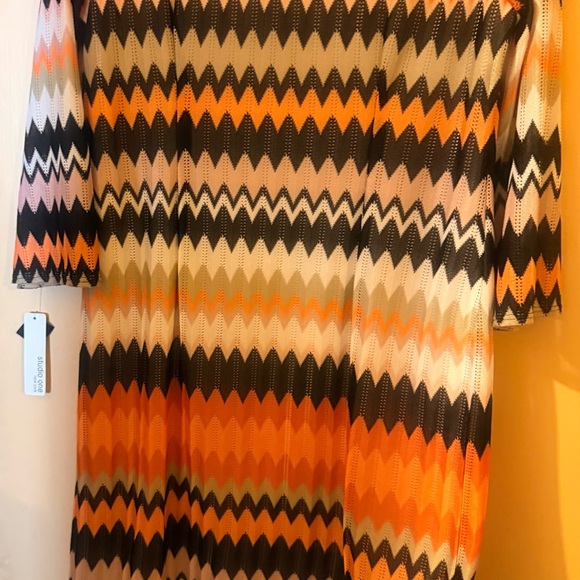 Studio One Zigzag Long Sleeve Dress - Orange, Black, White - Picture 4 of 5